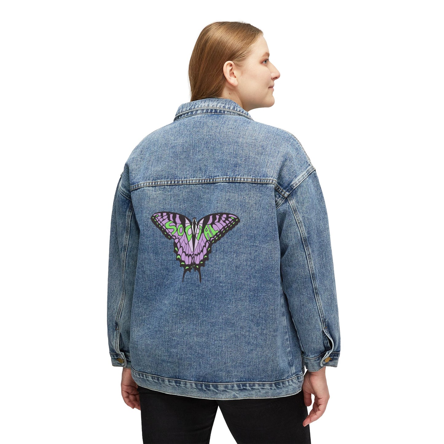 Social Butterfly Purple/Green (Women's Denim Jacket)