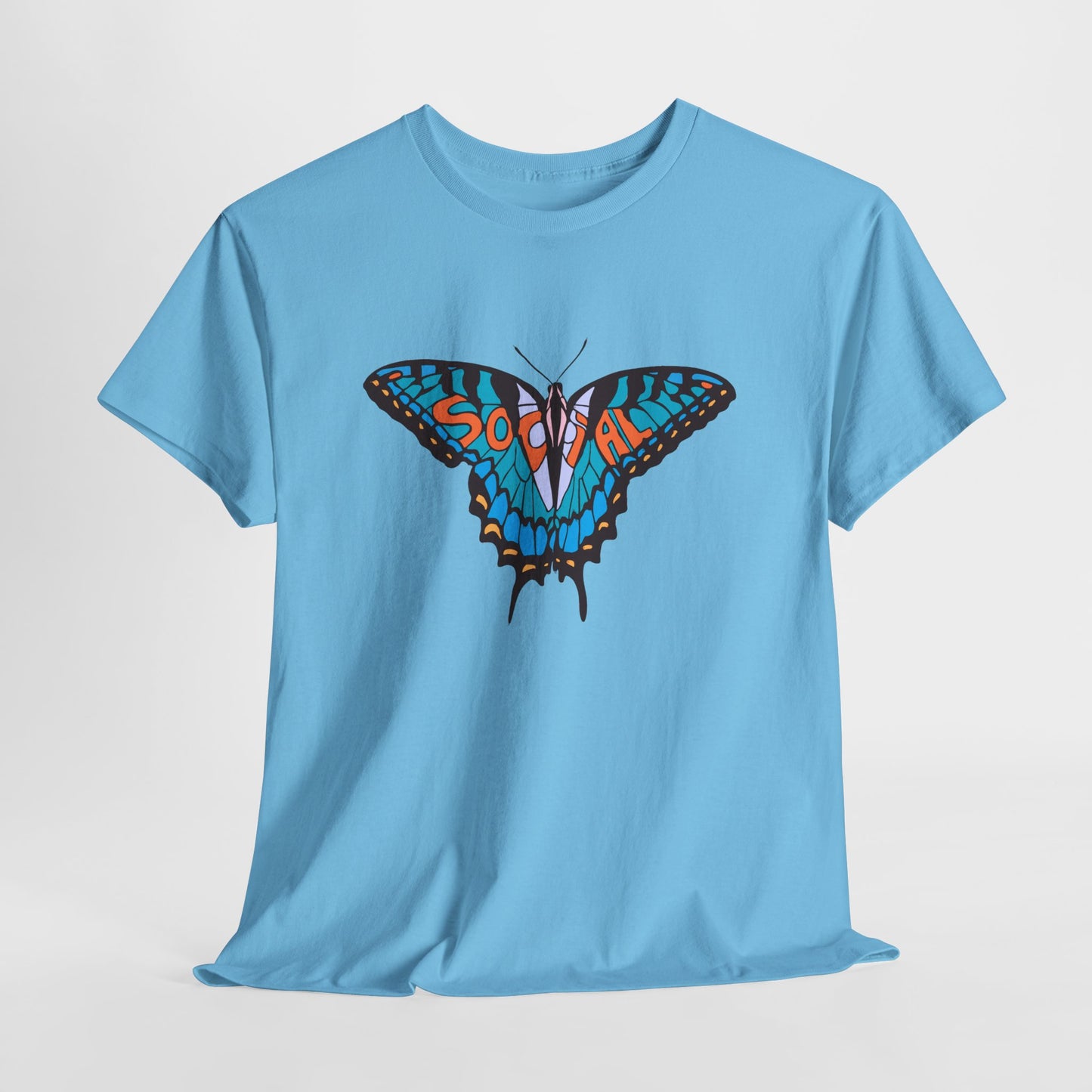 Social Butterfly Blue/orange (Unisex Heavy Cotton Tee)