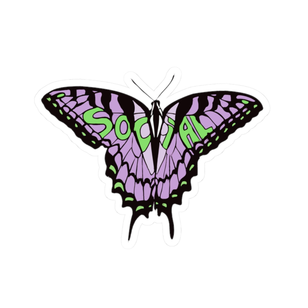 Social Butterfly Kiss-Cut Stickers - Vibrant Purple Design for Personalization and Self-Expression