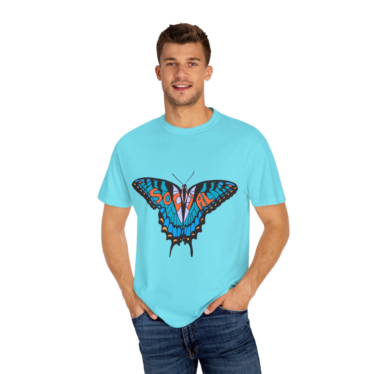 Social Butterfly Blue/Orange (Unisex Garment-Dyed T-shirt)