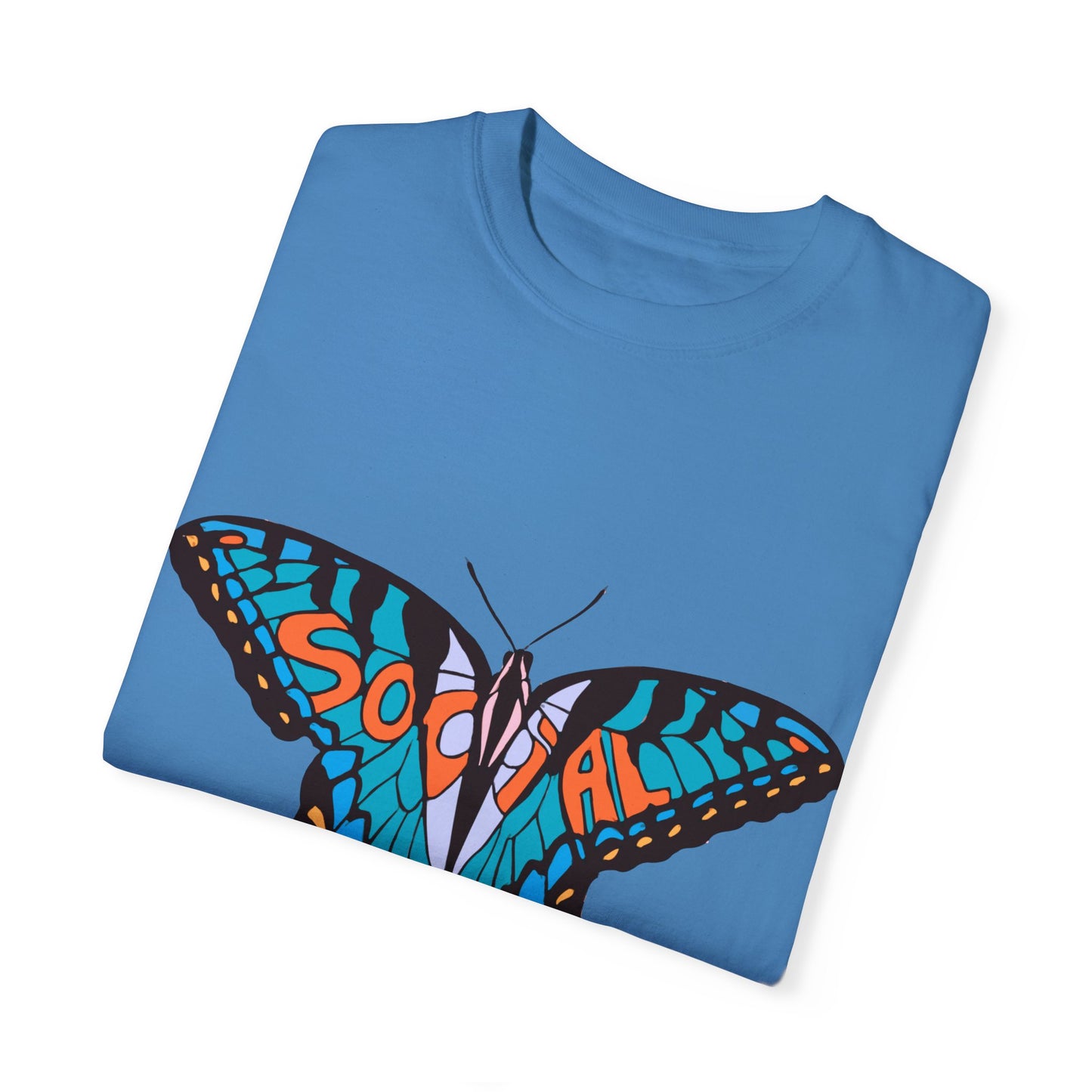 Social Butterfly Blue/Orange (Unisex Garment-Dyed T-shirt)