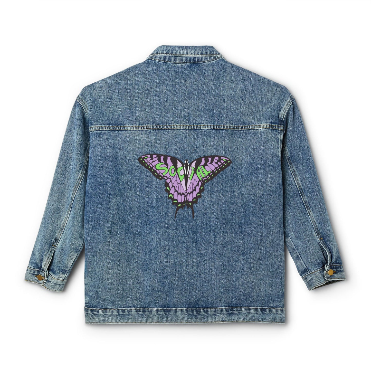 Social Butterfly Purple/Green (Women's Denim Jacket)