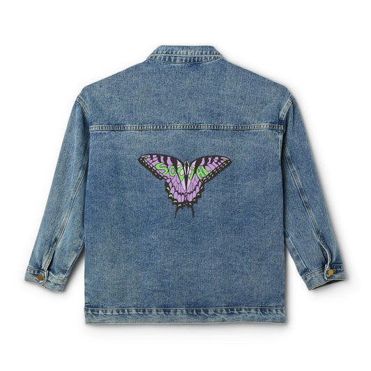 Social Butterfly Purple/Green (Women's Denim Jacket)