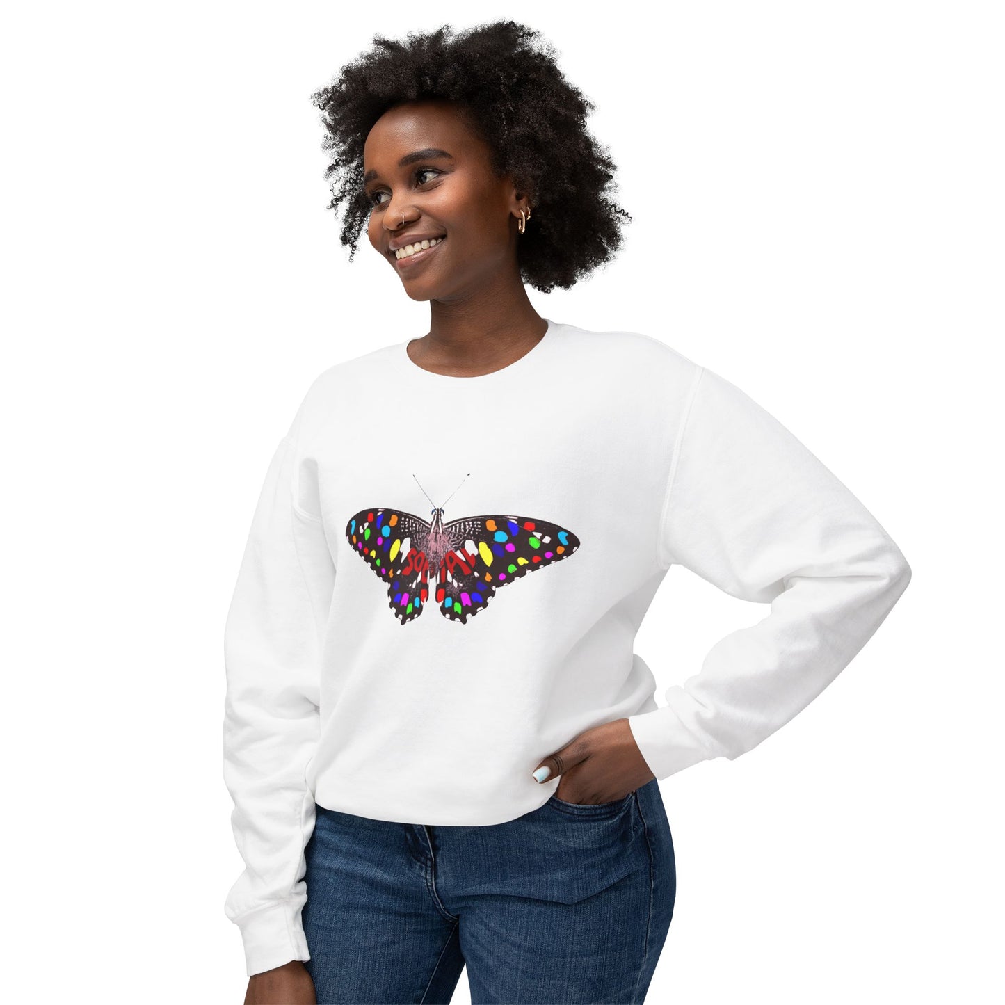 Socail Butterfly-multi (Unisex Lightweight Crewneck Sweatshirt)