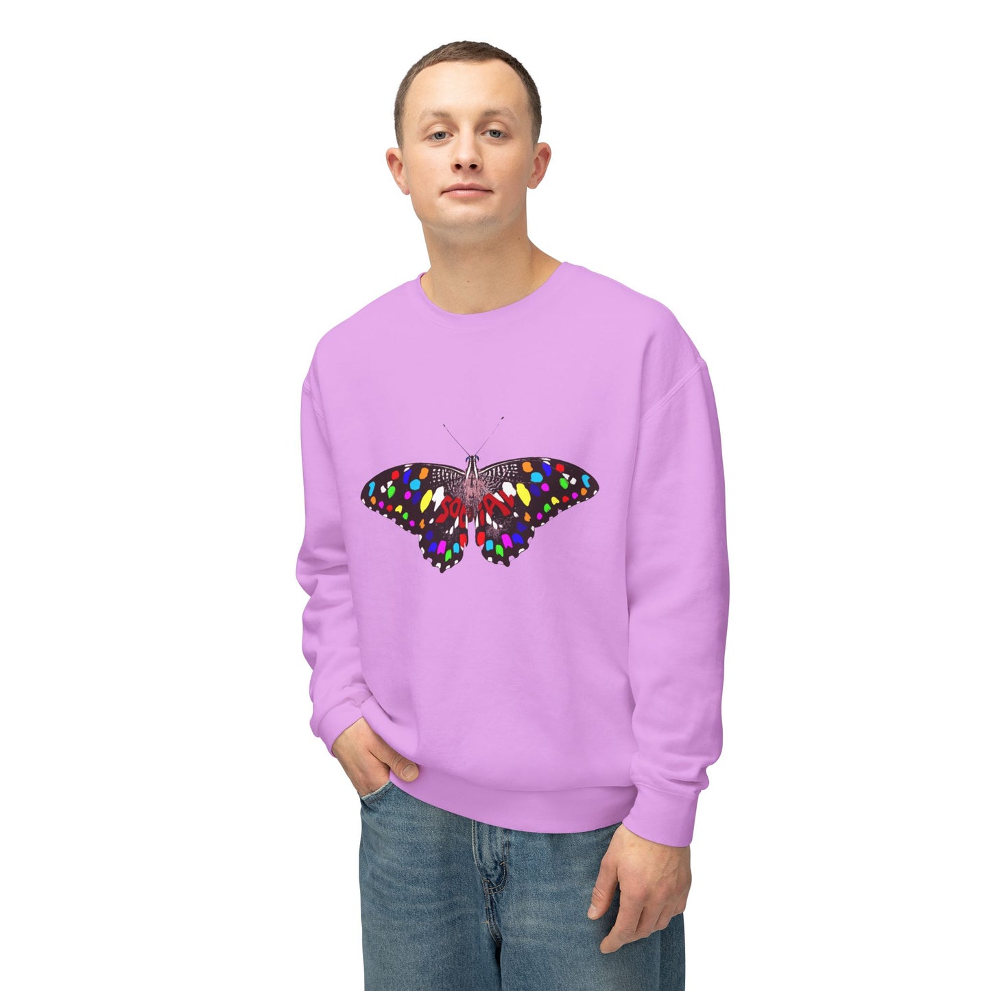 Socail Butterfly-multi (Unisex Lightweight Crewneck Sweatshirt)