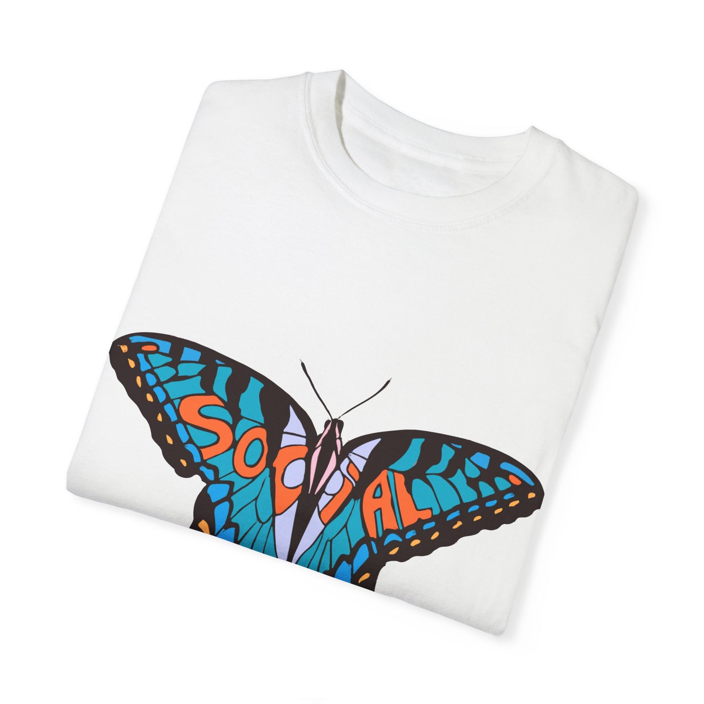 Social Butterfly Blue/Orange (Unisex Garment-Dyed T-shirt)