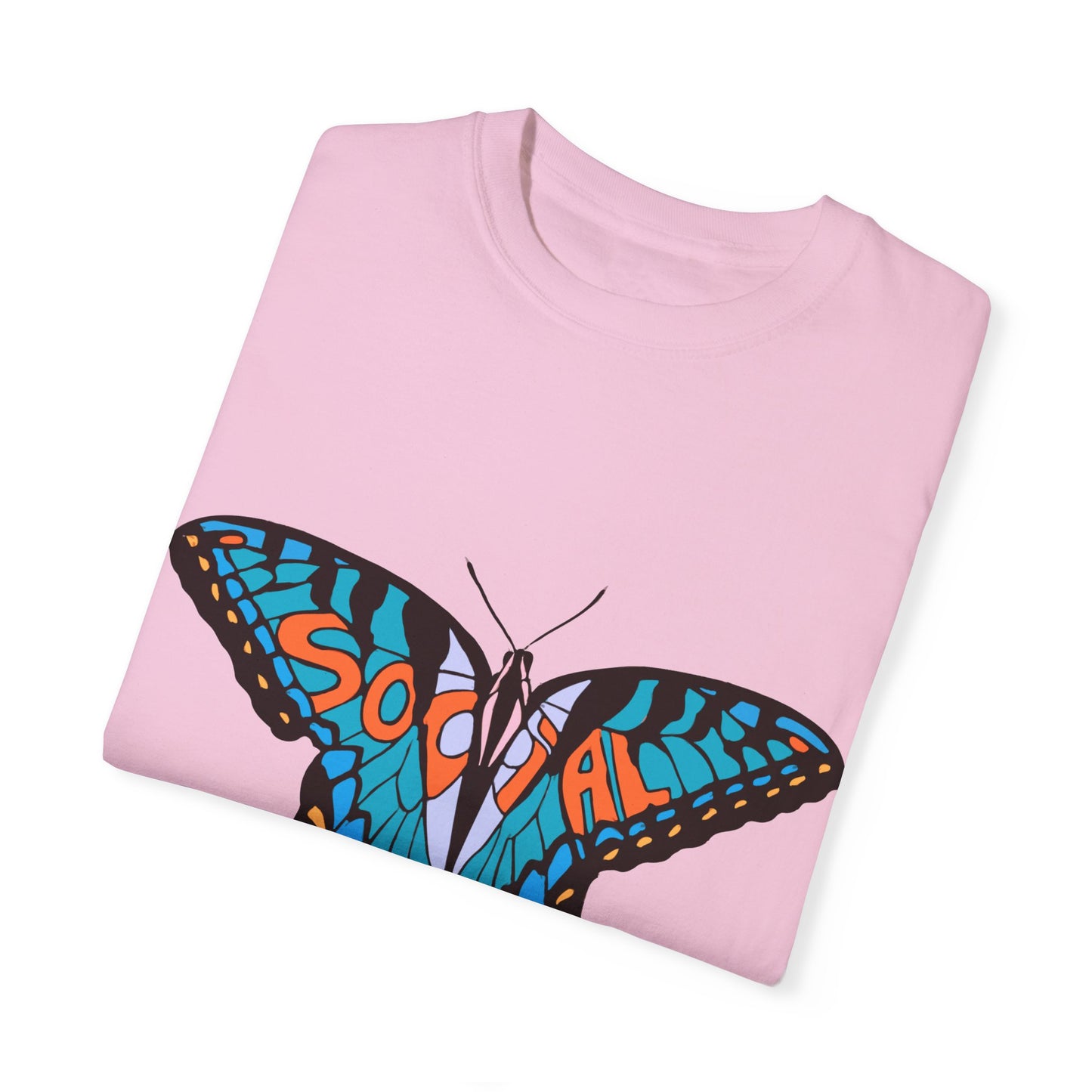 Social Butterfly Blue/Orange (Unisex Garment-Dyed T-shirt)