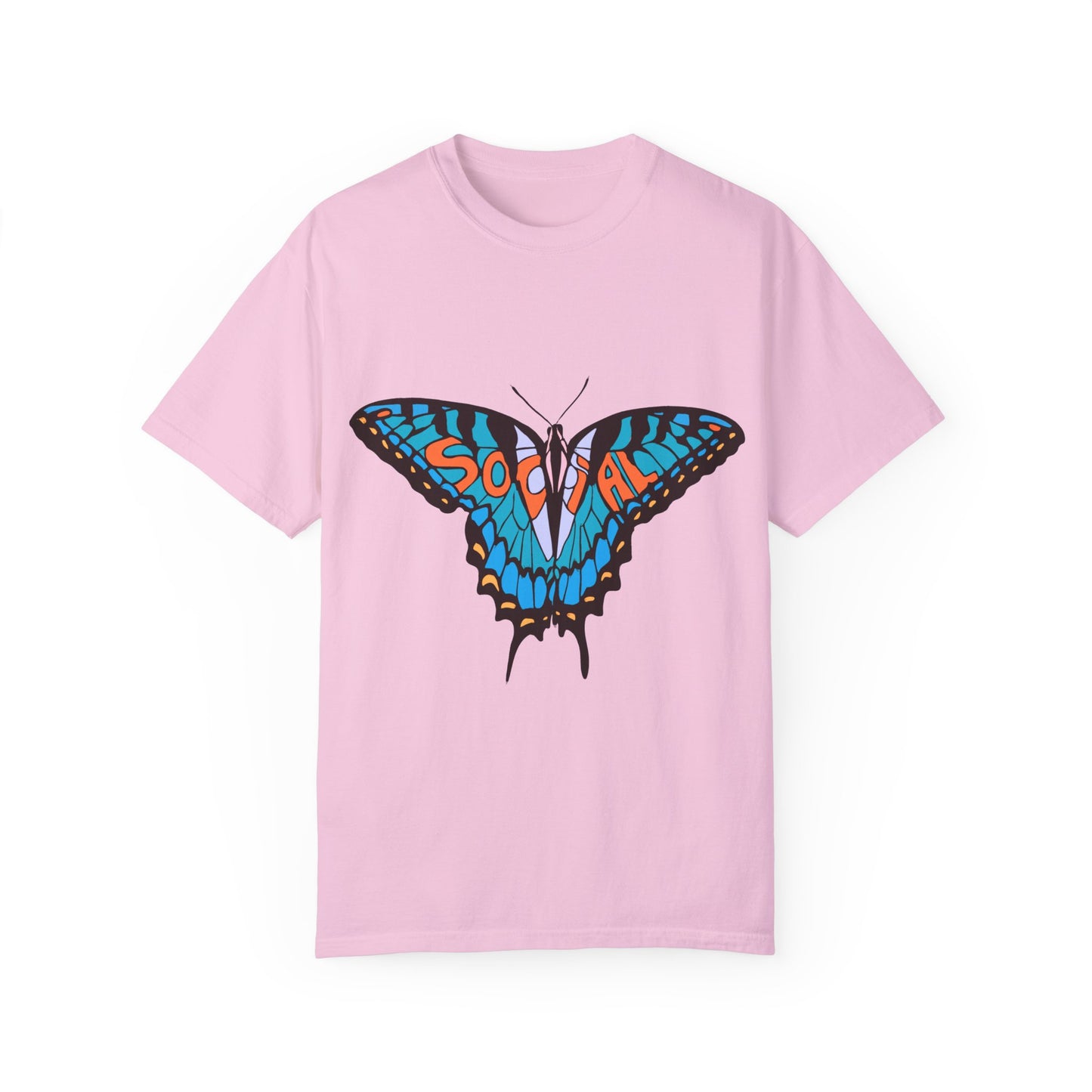 Social Butterfly Blue/Orange (Unisex Garment-Dyed T-shirt)