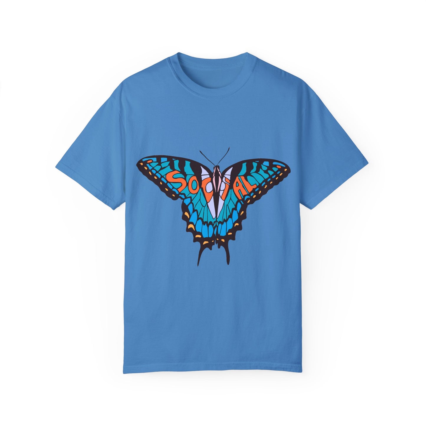 Social Butterfly Blue/Orange (Unisex Garment-Dyed T-shirt)