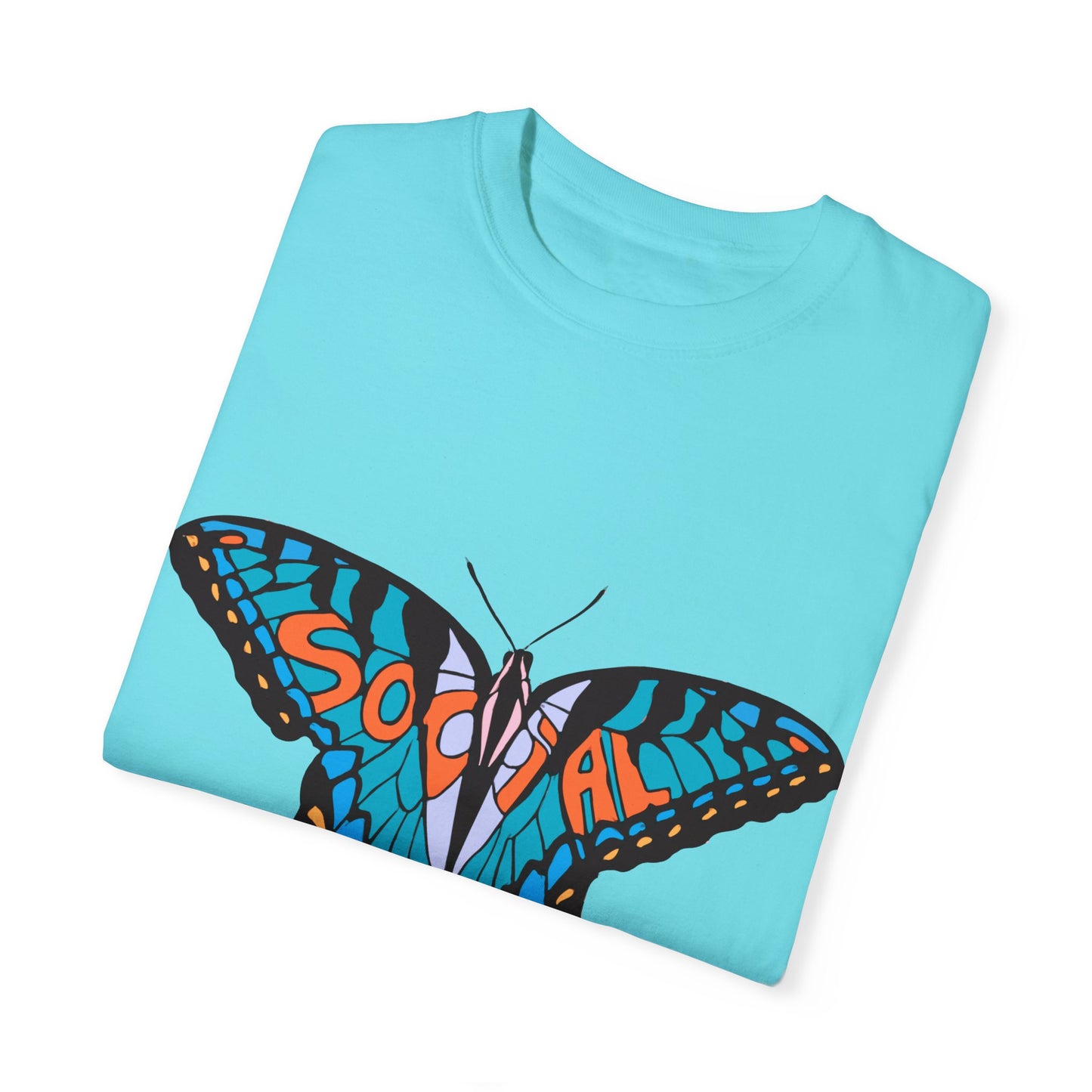 Social Butterfly Blue/Orange (Unisex Garment-Dyed T-shirt)