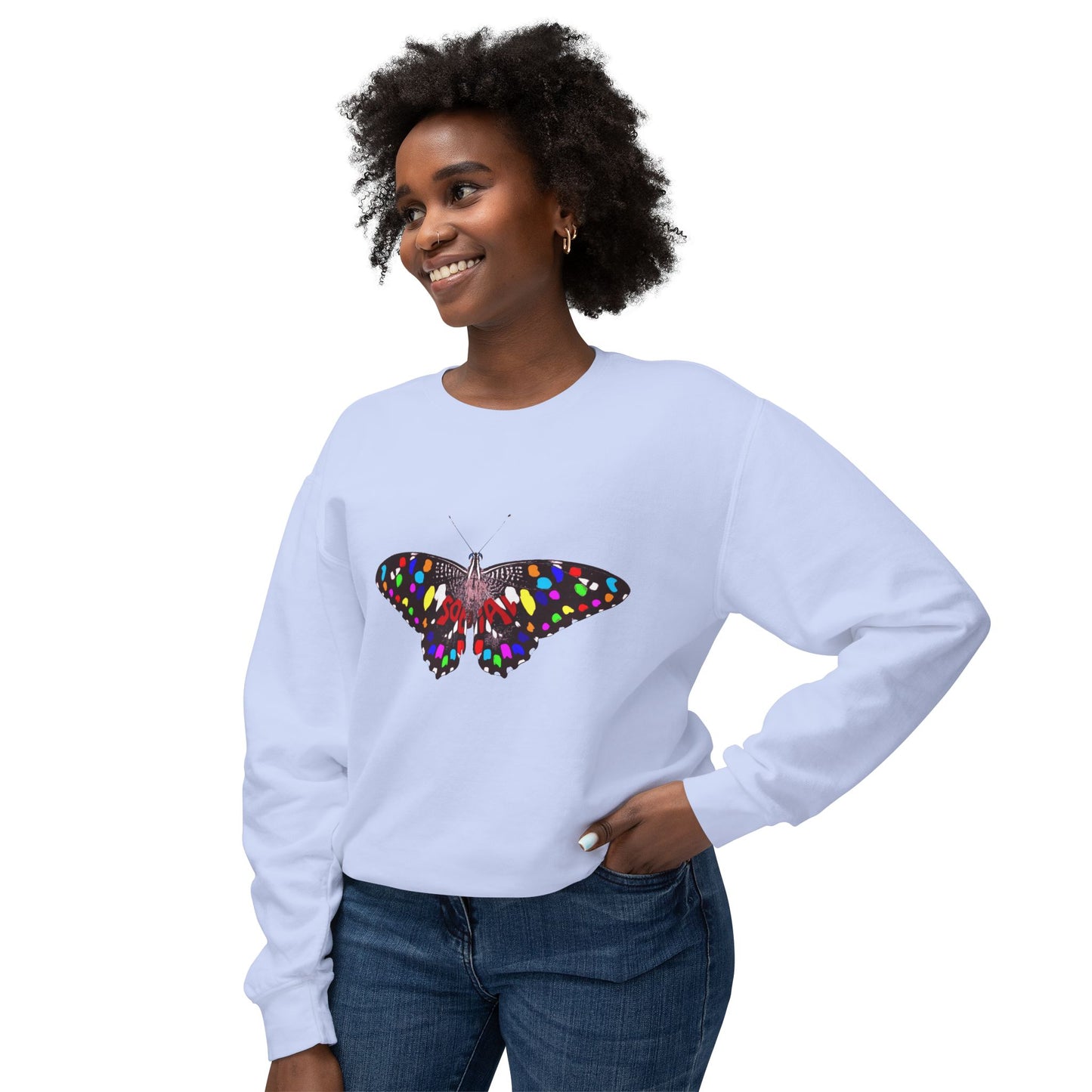 Socail Butterfly-multi (Unisex Lightweight Crewneck Sweatshirt)