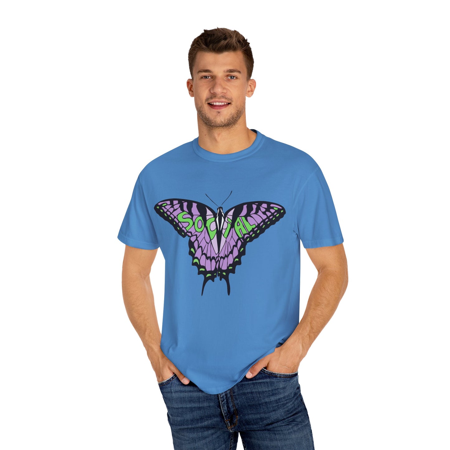 Socail Butterfly Green/Purple (Unisex Garment-Dyed T-shirt)