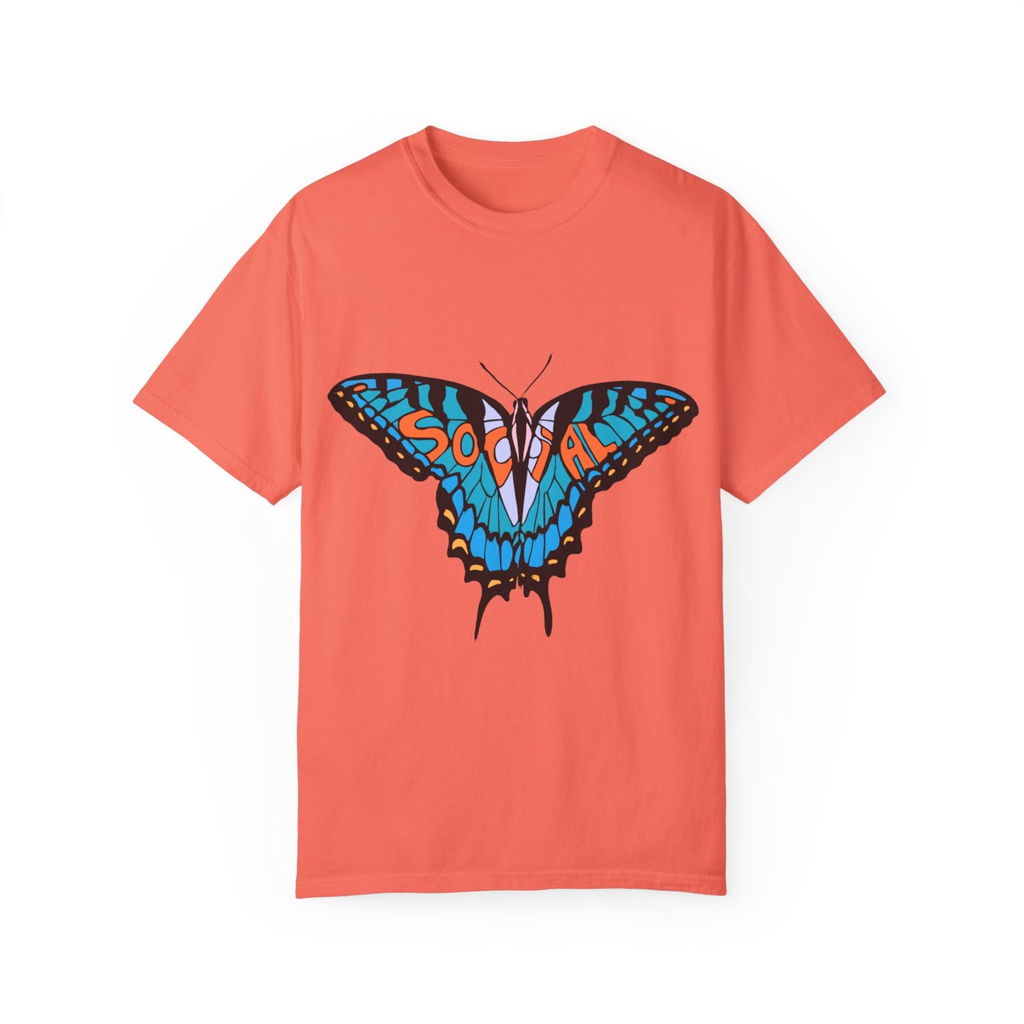 Social Butterfly Blue/Orange (Unisex Garment-Dyed T-shirt)