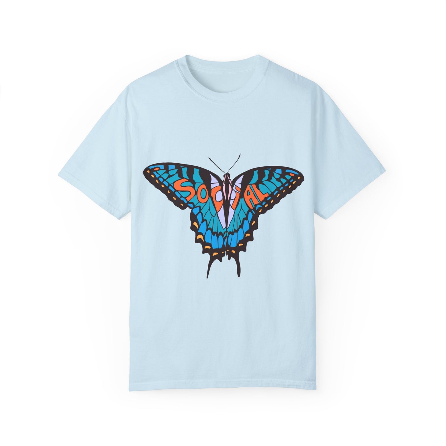 Social Butterfly Blue/Orange (Unisex Garment-Dyed T-shirt)