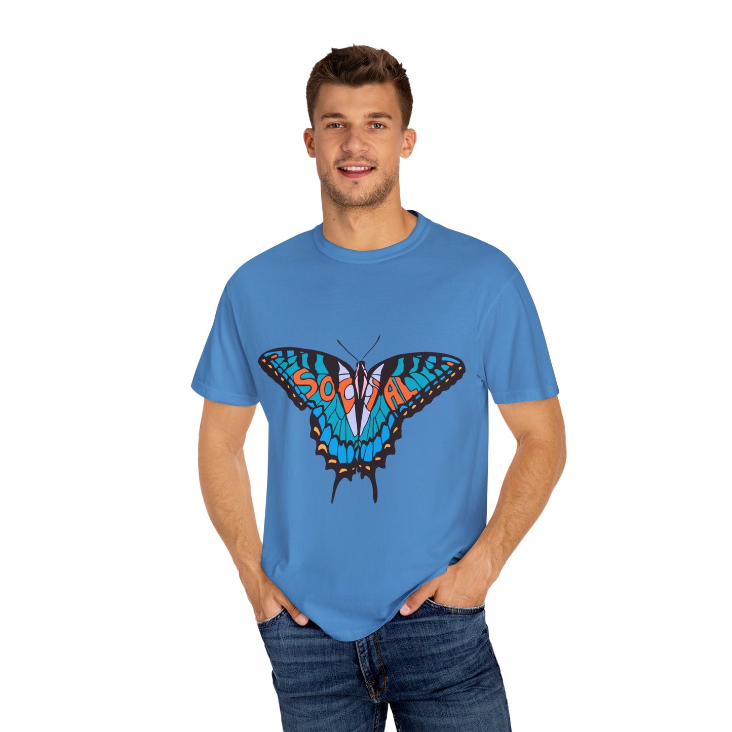 Social Butterfly Blue/Orange (Unisex Garment-Dyed T-shirt)