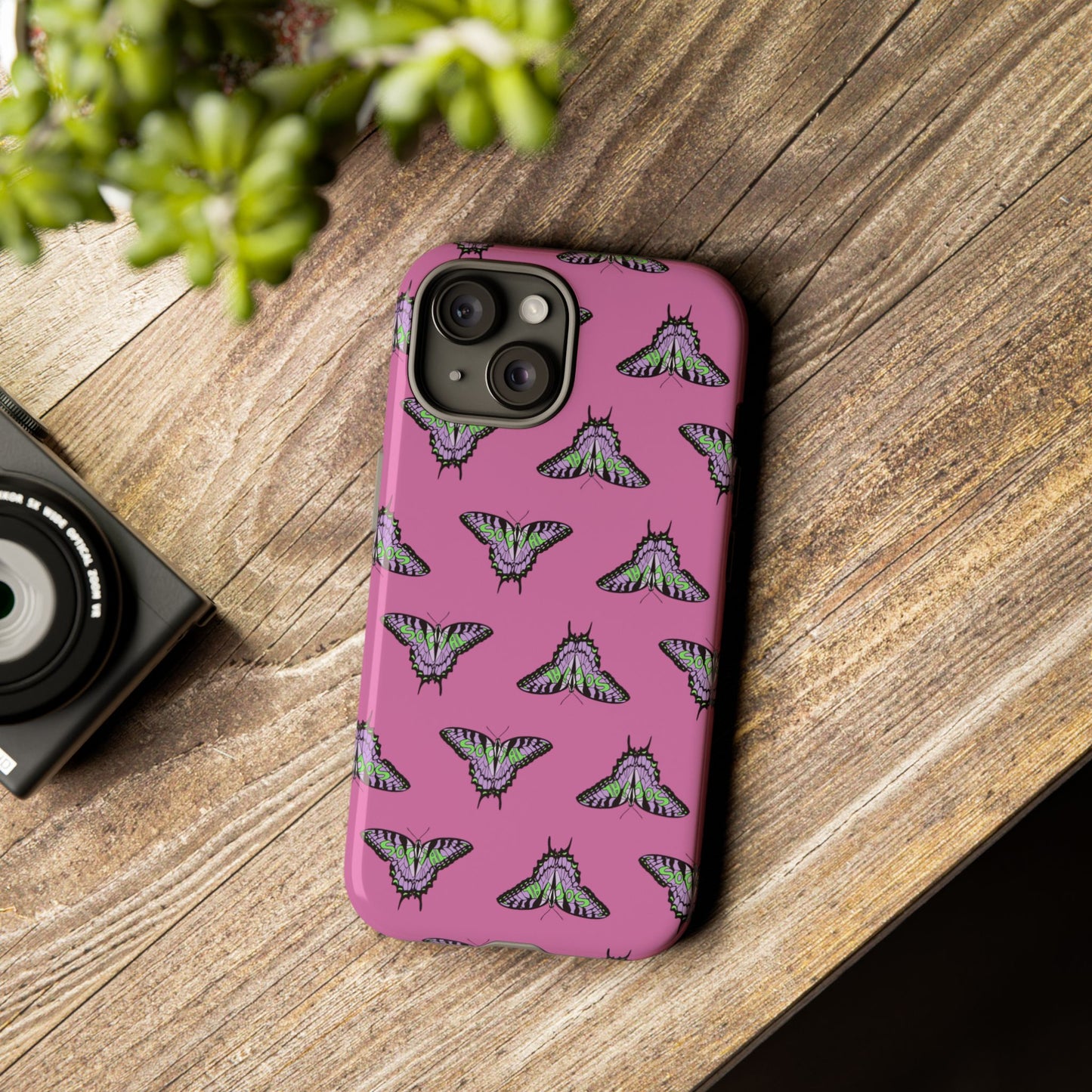 Social Butterfly Green/Purple (Pink - repeating -Tough Case)