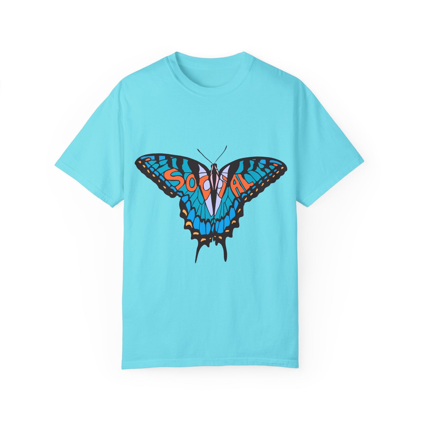 Social Butterfly Blue/Orange (Unisex Garment-Dyed T-shirt)