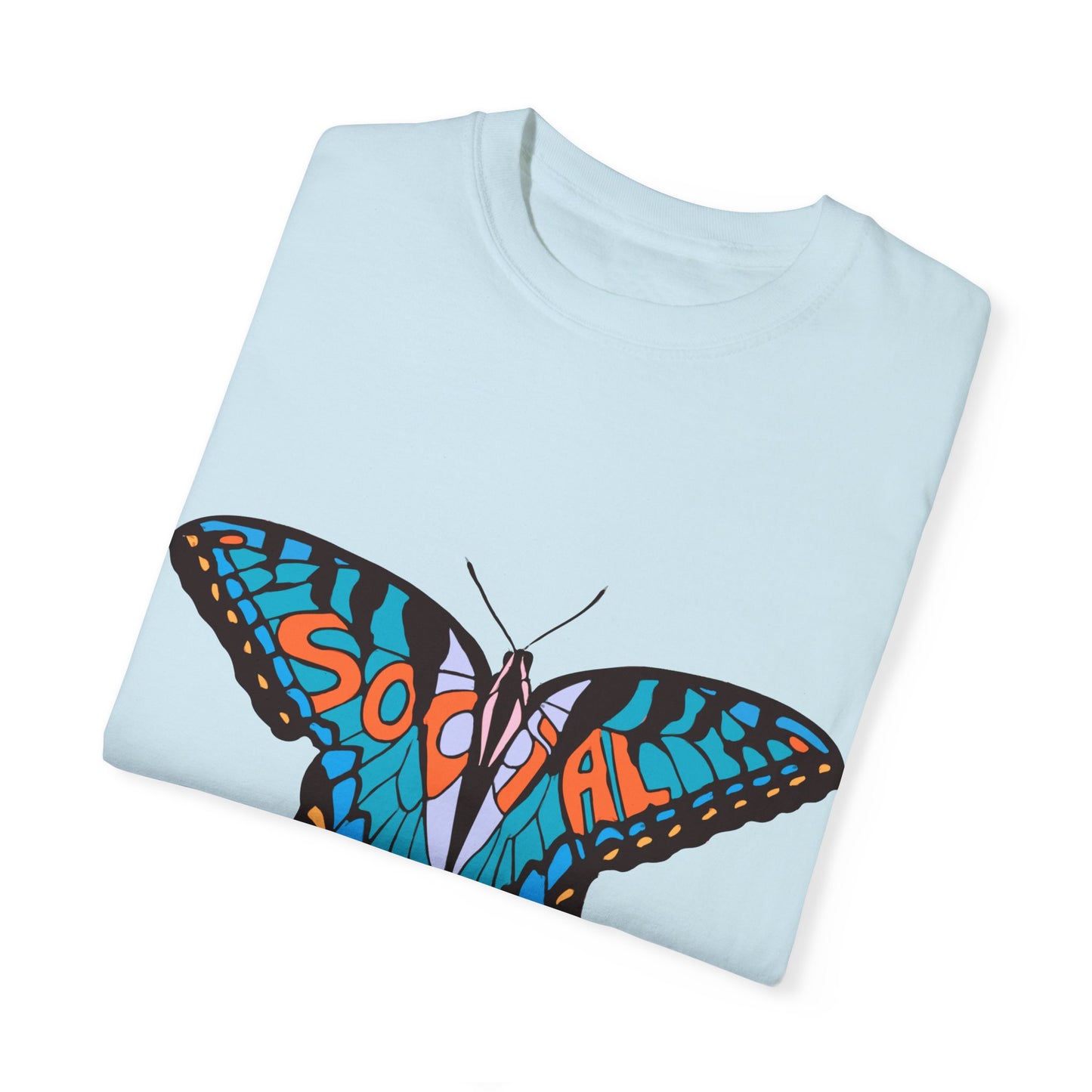 Social Butterfly Blue/Orange (Unisex Garment-Dyed T-shirt)