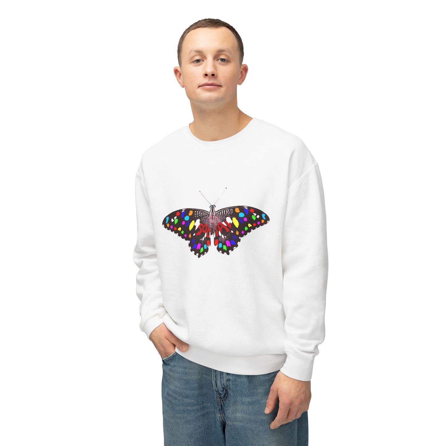 Socail Butterfly-multi (Unisex Lightweight Crewneck Sweatshirt)