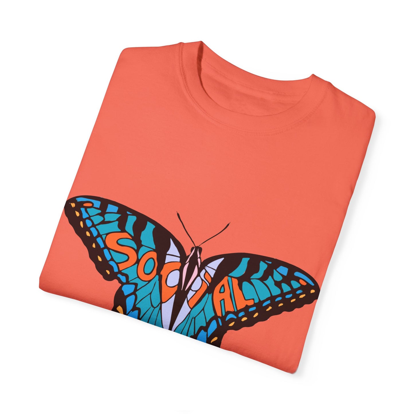 Social Butterfly Blue/Orange (Unisex Garment-Dyed T-shirt)