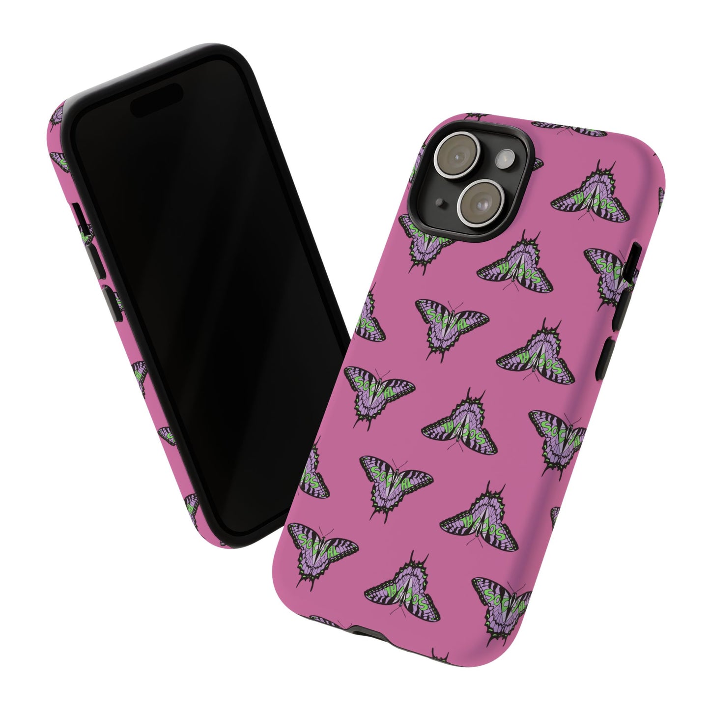 Social Butterfly Green/Purple (Pink - repeating -Tough Case)