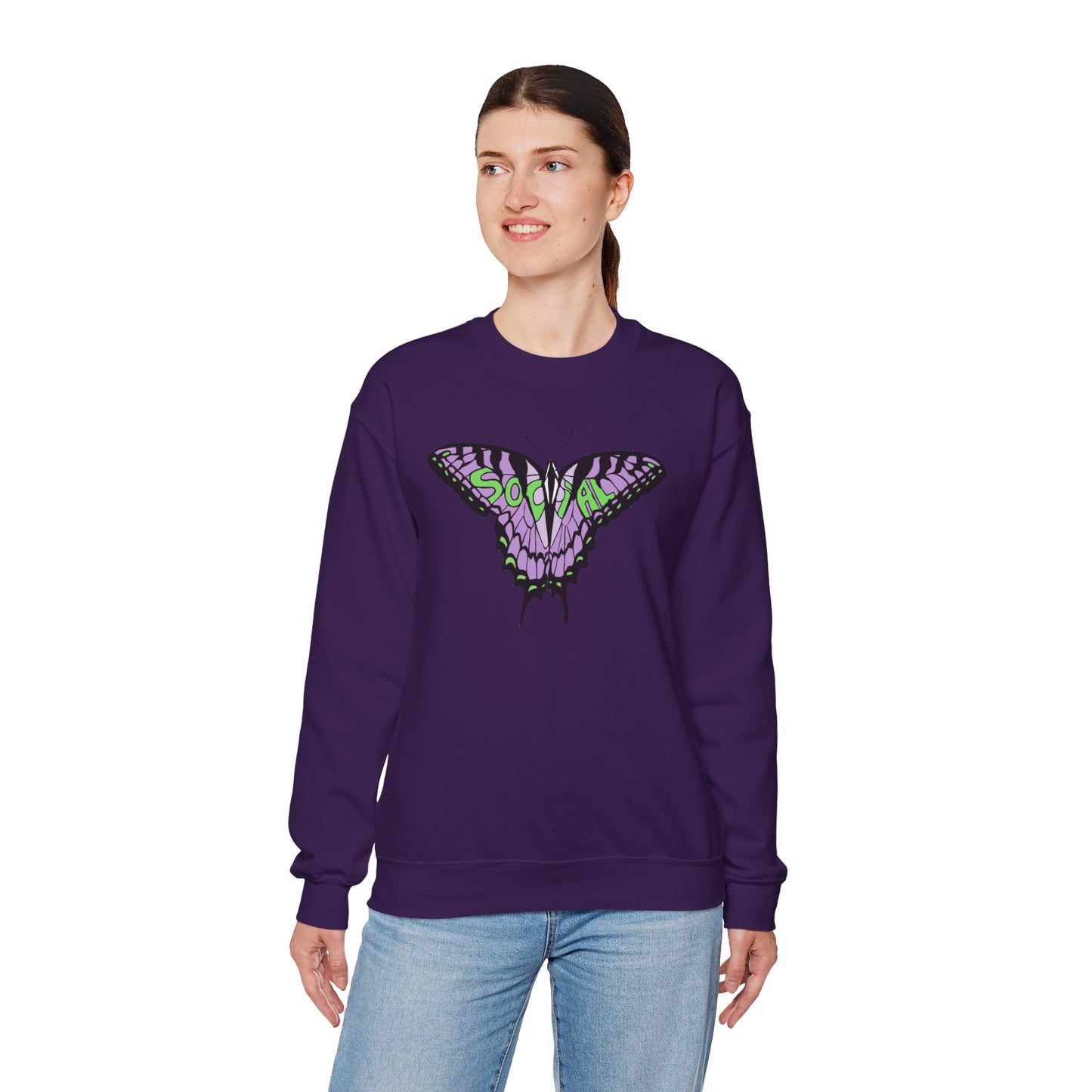 Social Butterfly Purple/green (Unisex Heavy Blend™ Crewneck Sweatshirt)