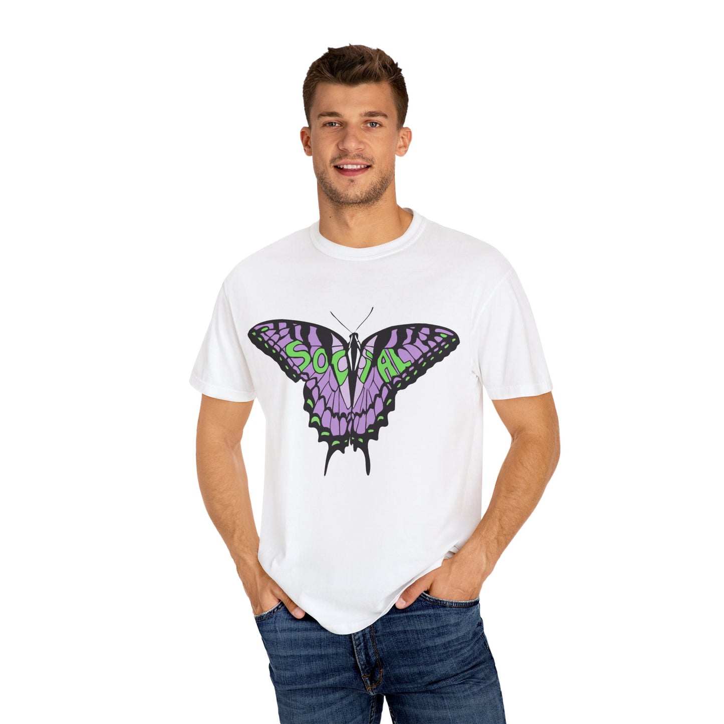 Socail Butterfly Green/Purple (Unisex Garment-Dyed T-shirt)