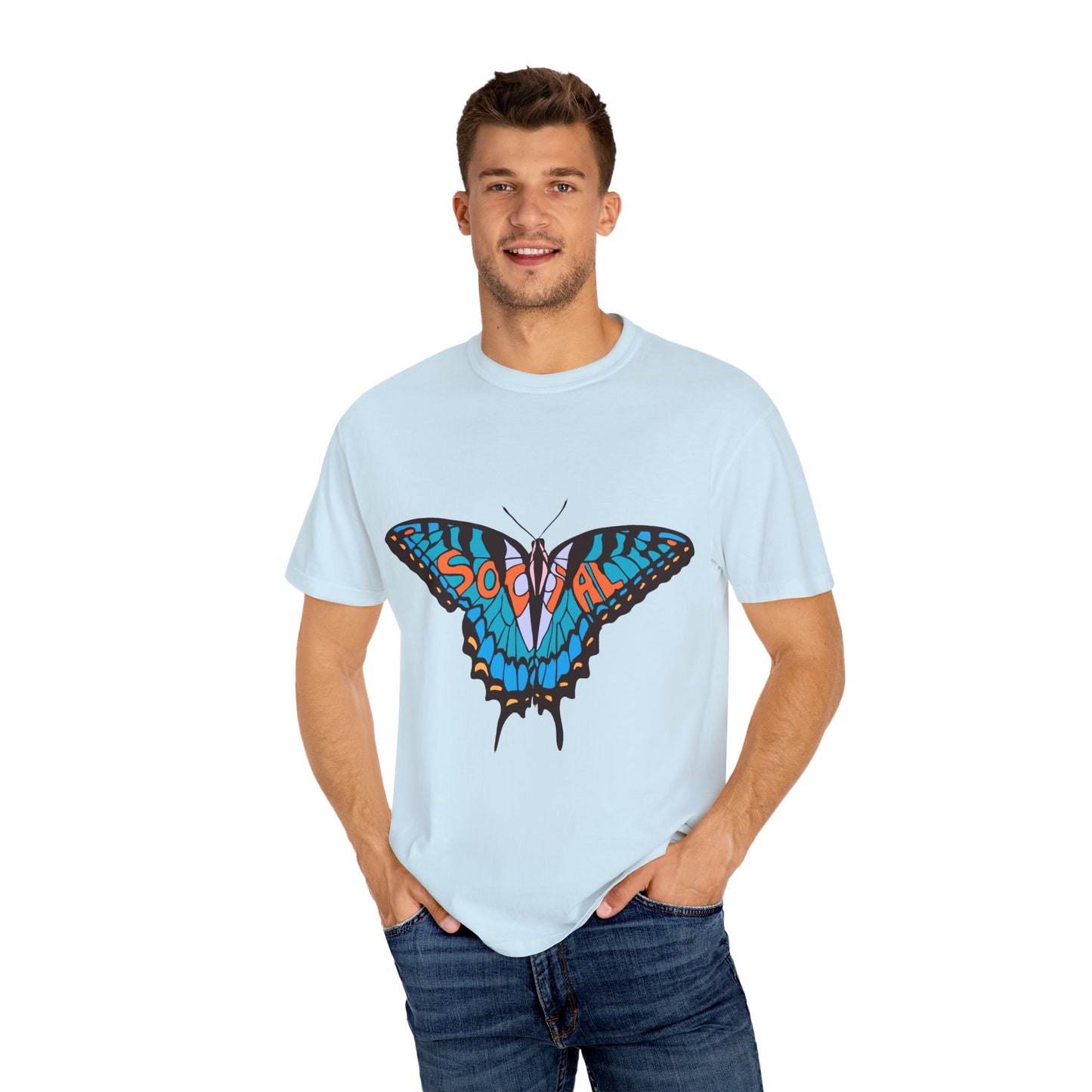 Social Butterfly Blue/Orange (Unisex Garment-Dyed T-shirt)