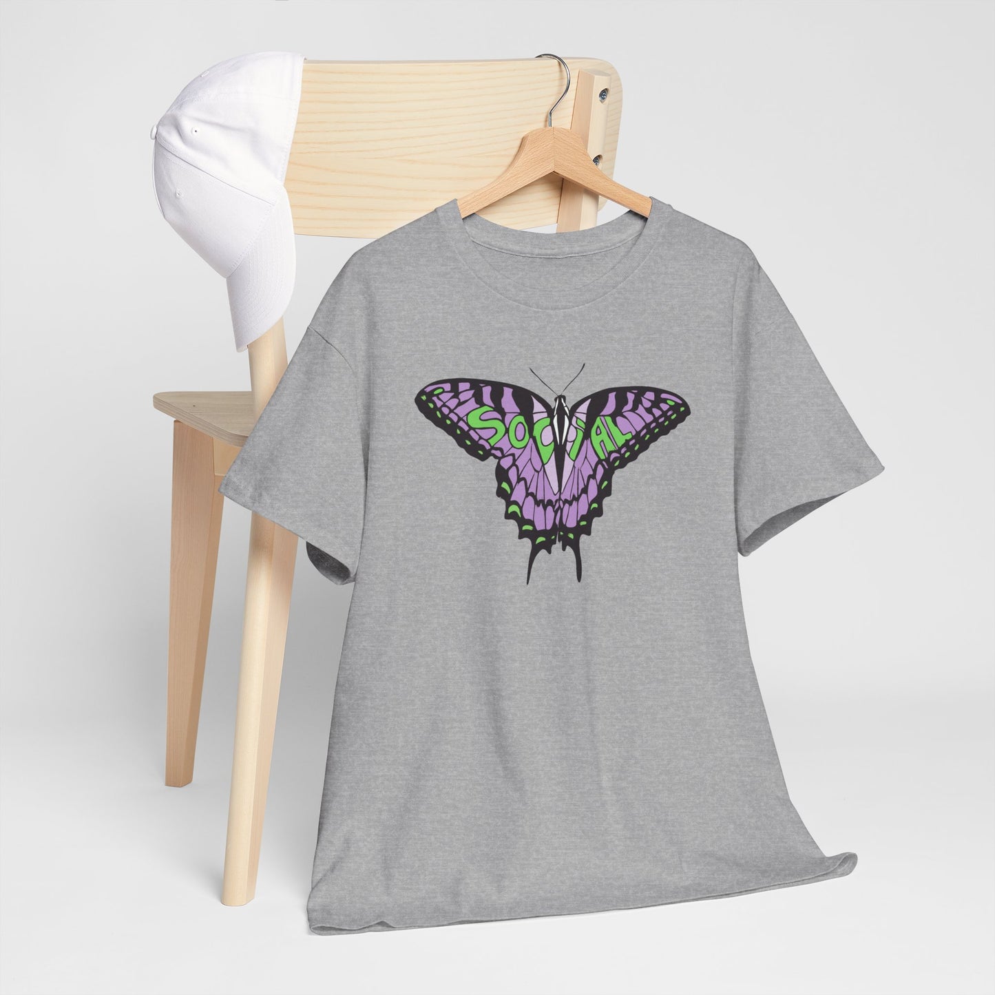 Social Butterfly Purple/green (Unisex Heavy Cotton Tee)