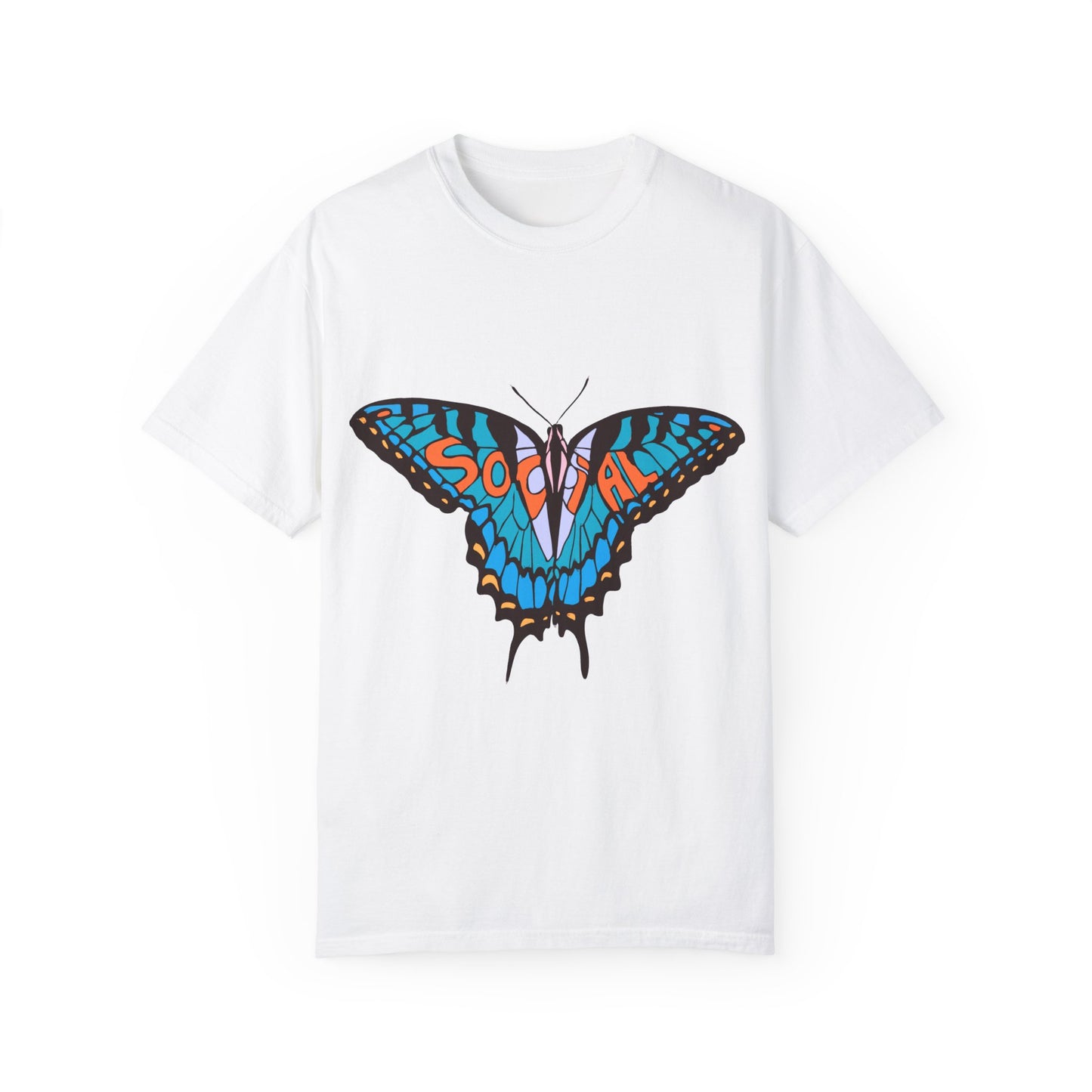 Social Butterfly Blue/Orange (Unisex Garment-Dyed T-shirt)