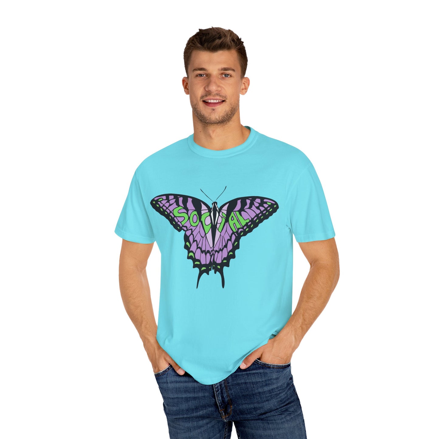 Socail Butterfly Green/Purple (Unisex Garment-Dyed T-shirt)