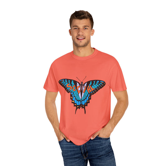 Social Butterfly Blue/Orange (Unisex Garment-Dyed T-shirt)