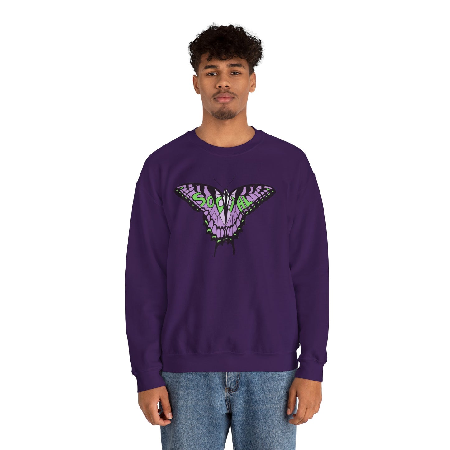 Social Butterfly Purple/green (Unisex Heavy Blend™ Crewneck Sweatshirt)