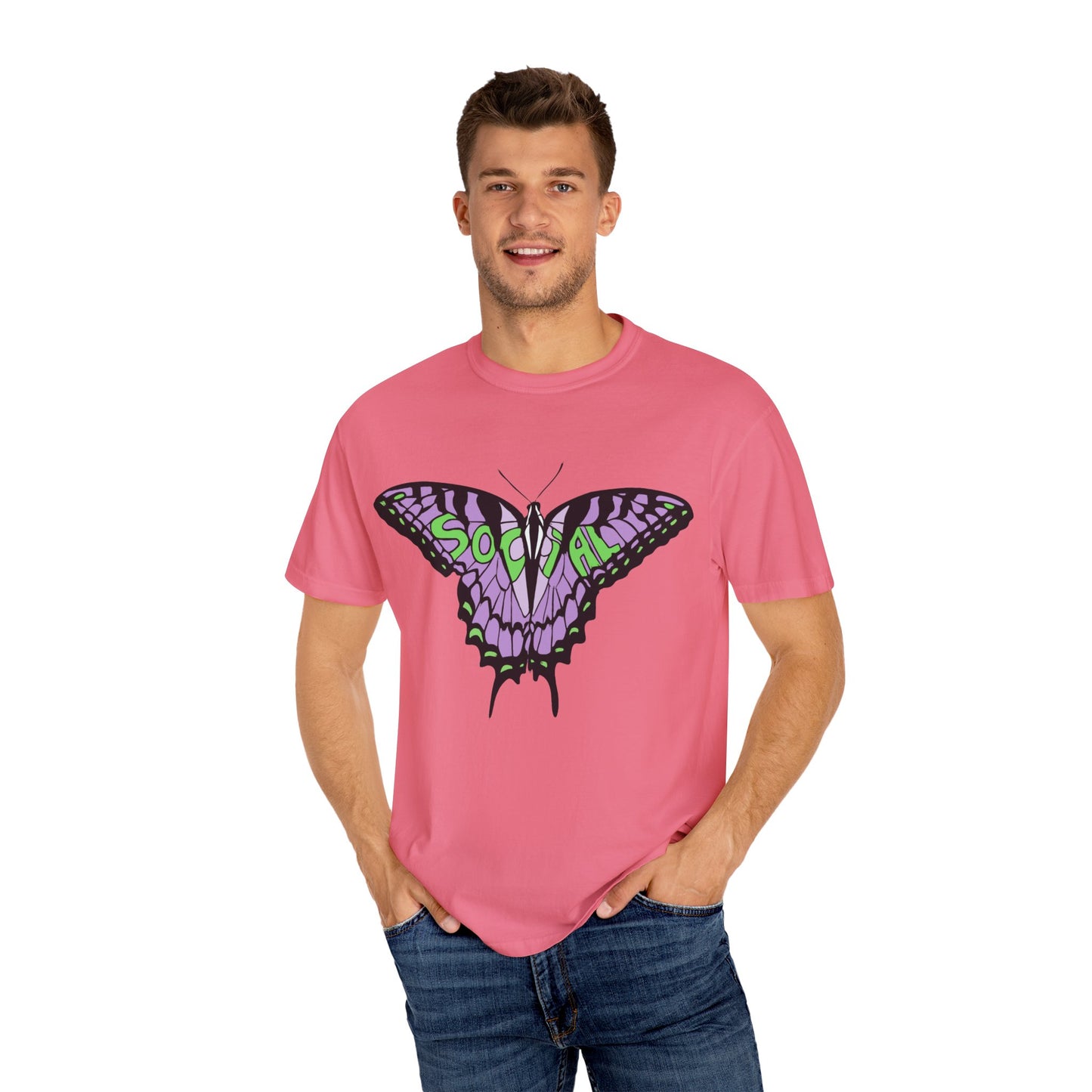 Socail Butterfly Green/Purple (Unisex Garment-Dyed T-shirt)