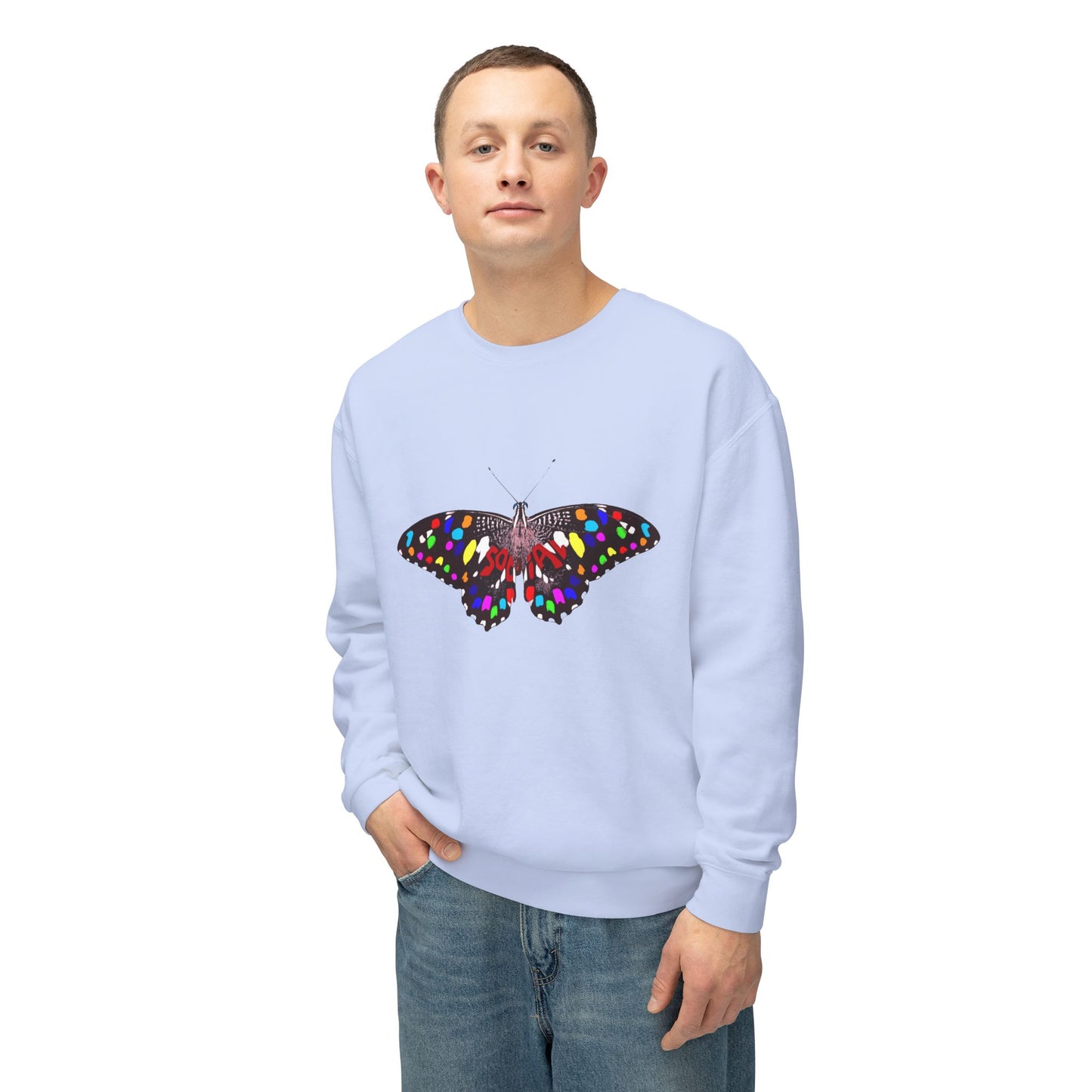 Socail Butterfly-multi (Unisex Lightweight Crewneck Sweatshirt)