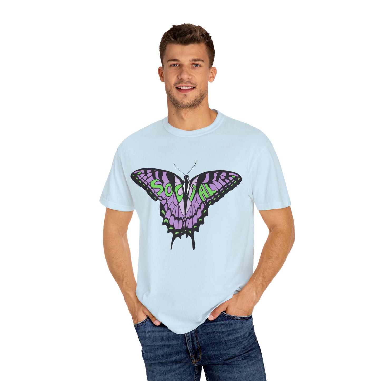 Socail Butterfly Green/Purple (Unisex Garment-Dyed T-shirt)